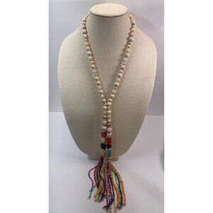 Chico’s Colorful Beaded Tassel Necklace Mixed Media Long Boho Statement